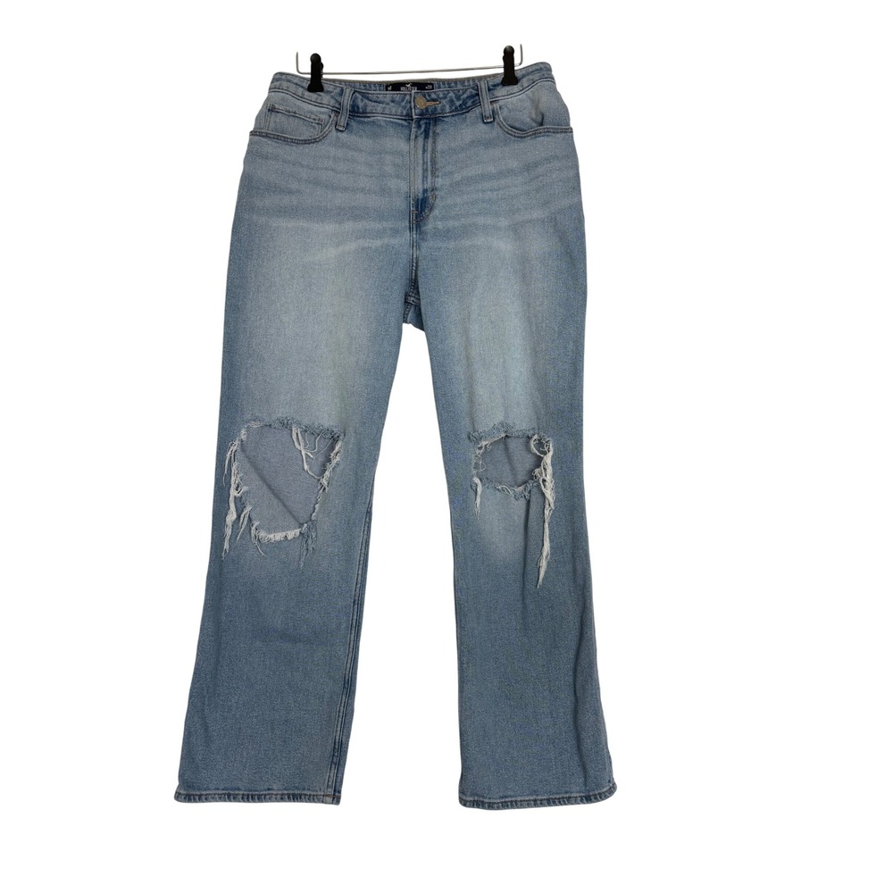 Hollister Ultra High-Rise Dad Jean Distressed Light Wash Blue W32R 14R
